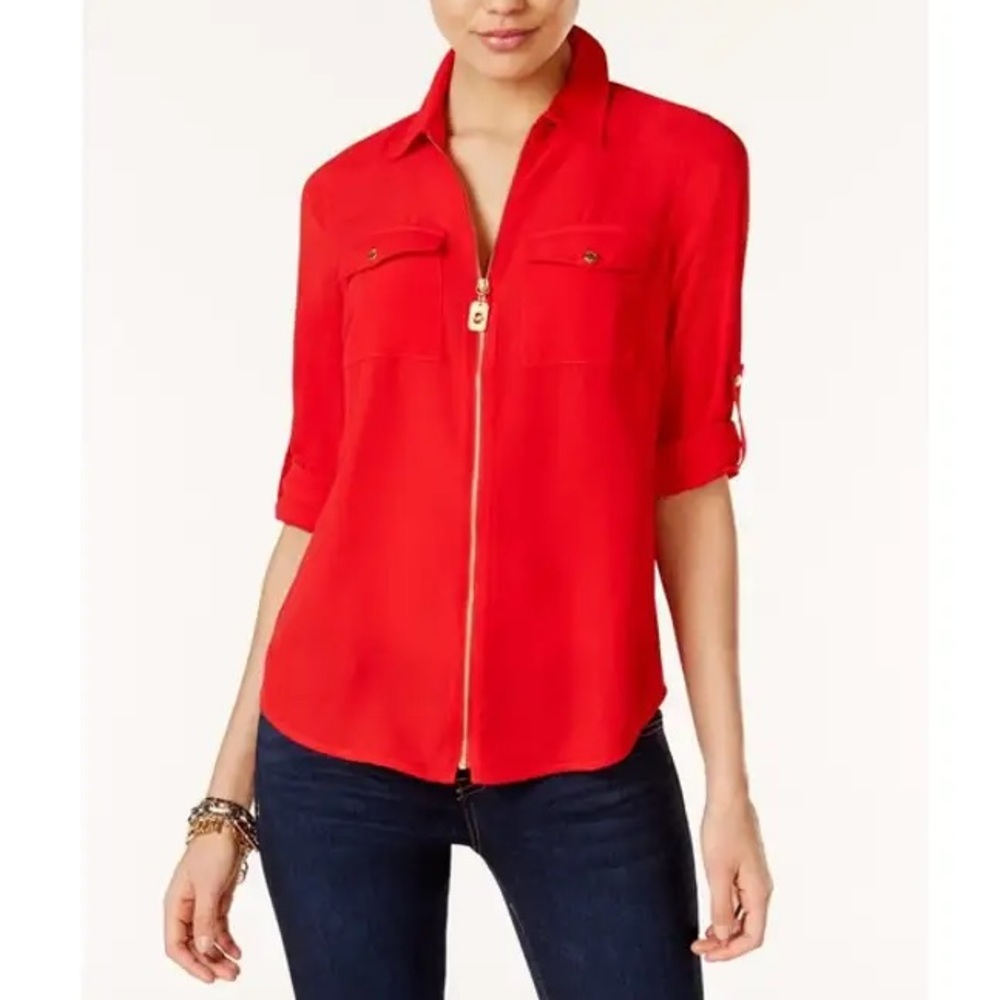 Michael Kors Red Zip-Up Women’s Blouse Size 2